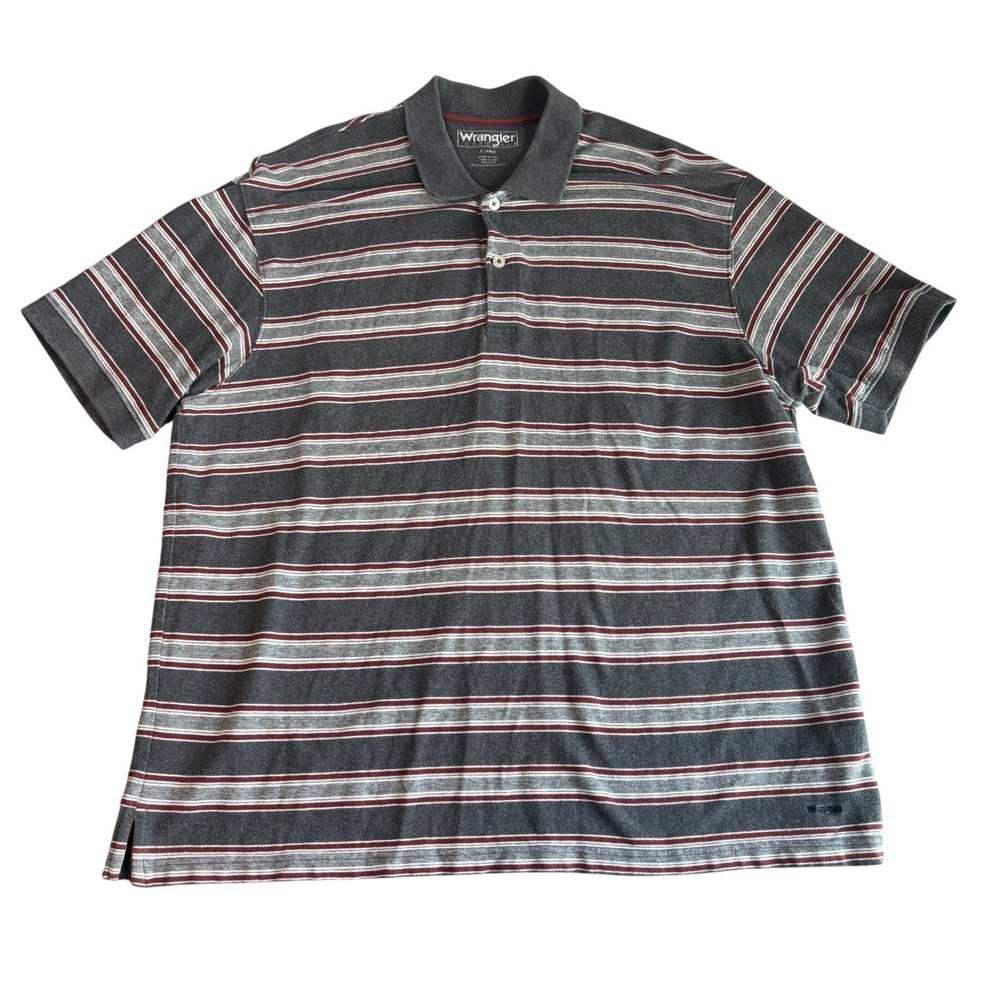 Wrangler HERO Gray Striped Polo Shirt Mens X Large Short Sleeve‎ Casual